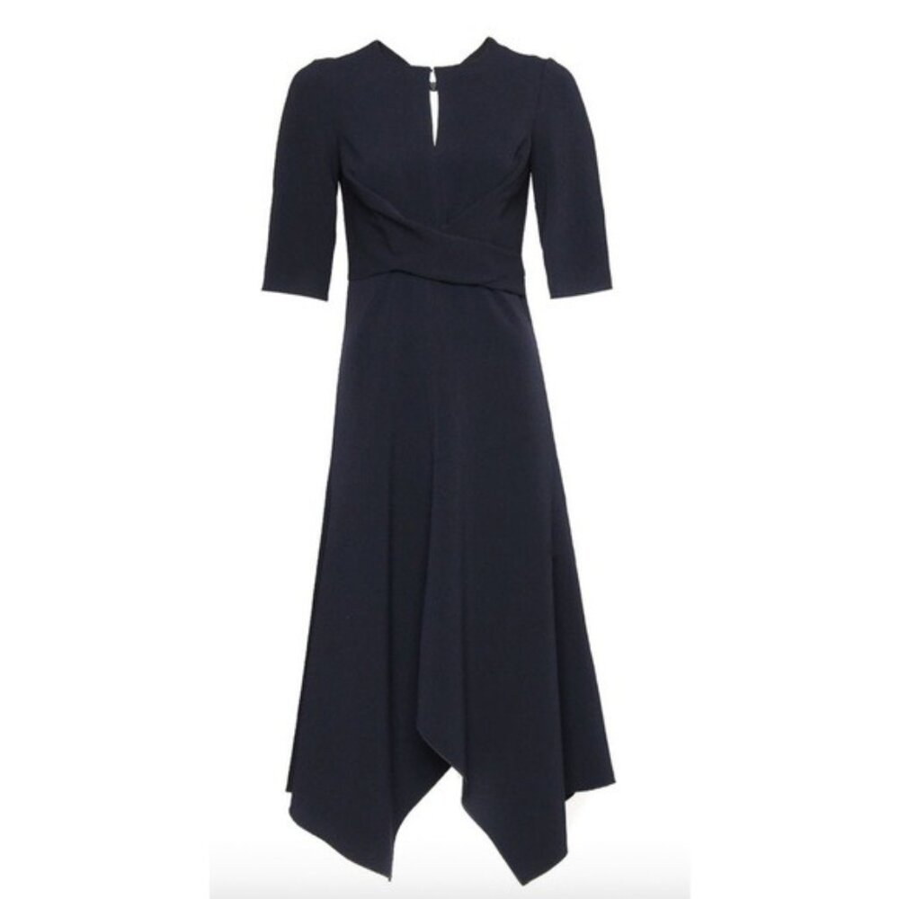 Dorothee Schumacher || Sophisticated Perfection Draped Midi Dress in Navy 1 US 2